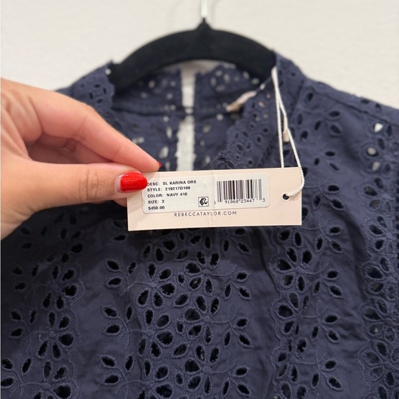 SOLD - NWT Rebecca Taylor Navy Eyelet Mini Dress - Picture 3 of 6